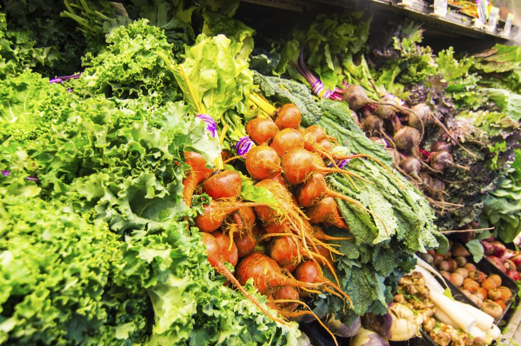 Display of fresh vegetables - Beets, turnips, lettuce